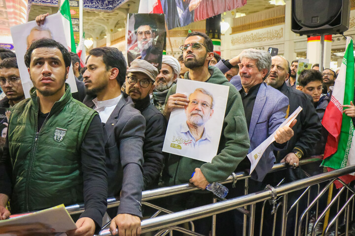 تصاویر/ مراسم وداع با پیکر شهید دکتر علی لاریجانی و فرزند شهیدش در حرم حضرت معصومه سلام‌الله‌علیها