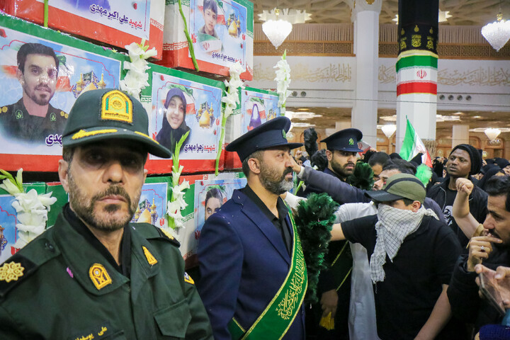 تصاویر/ آئین وداع با پیکر شهدای حمله آمریکایی صهیونی به شهرک پردیسان قم