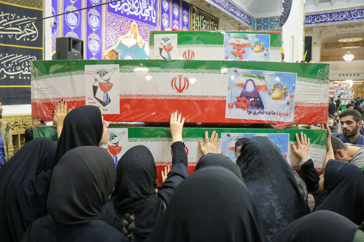 تصاویر/ آئین وداع با پیکر شهدای حمله آمریکایی صهیونی به شهرک پردیسان قم