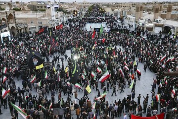 تصاویر/ تصاویر نخل‌برداری یزدی‌ها در اربعین قائد امت