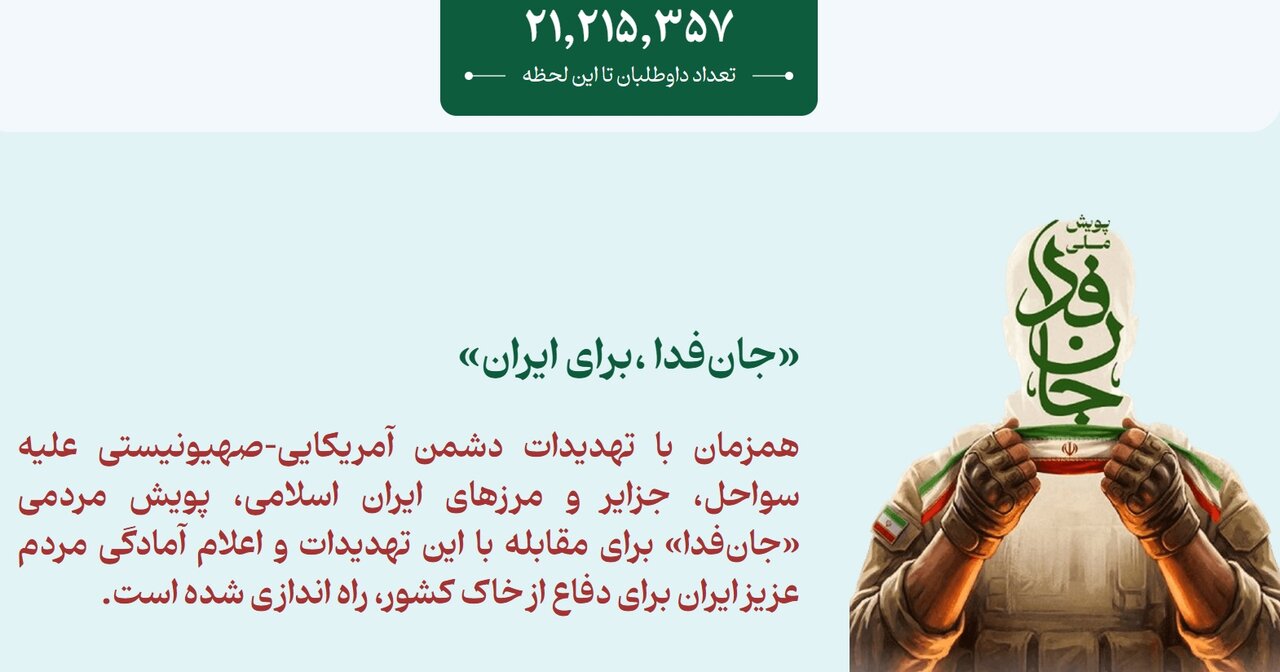 آمادگی بیش از ۲۱ میلیون «جان‌فدا» برای دفاع از ایران