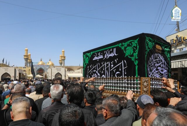 برگزاری مراسم تشییع نمادین امام جعفر صادق (علیه السلام) در حرم امامین کاظمین (ع) + تصاویر