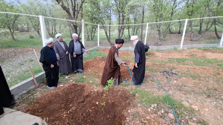 تصاویر| ادای احترام به رهبر شهید در یاسوج؛ غرس نهال توسط حجت‌الاسلام والمسلمین علیزاده در بدو ورود به کهگیلویه و بویراحمد