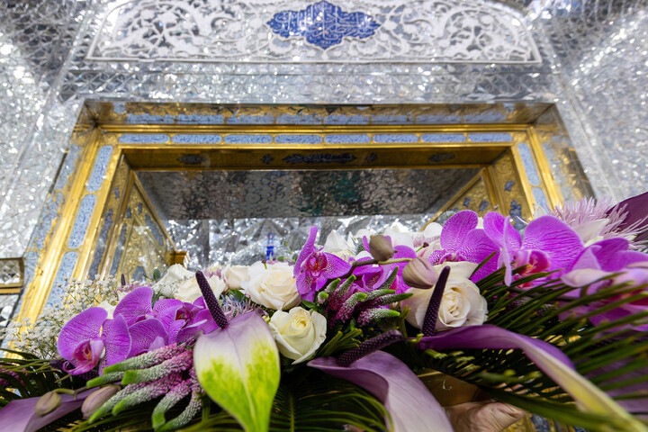 تصاویر/ گل‌آرایی ضریح مطهر رضوی در آستانه ولادت امام رضا (علیه‌السلام)