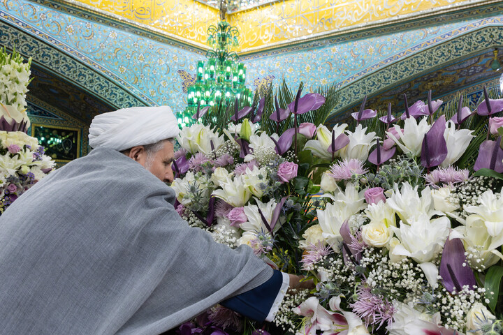 تصاویر/ گل‌آرایی ضریح مطهر رضوی در آستانه ولادت امام رضا (علیه‌السلام)