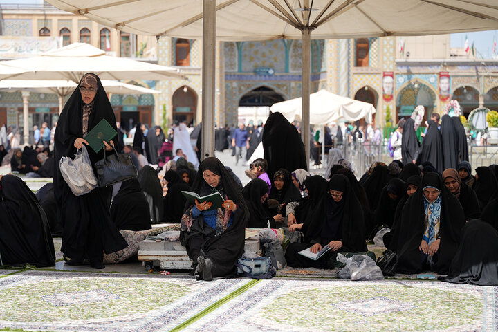 نشاط و معنویت زائران حرم بانوی کرامت در سالروز میلاد امام رضا(ع)