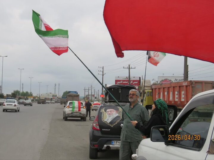 تصاویر/ کاروان خودرویی آملی های غیور از میدان هزار سنگر تا روستای شهیدپرور ازباران