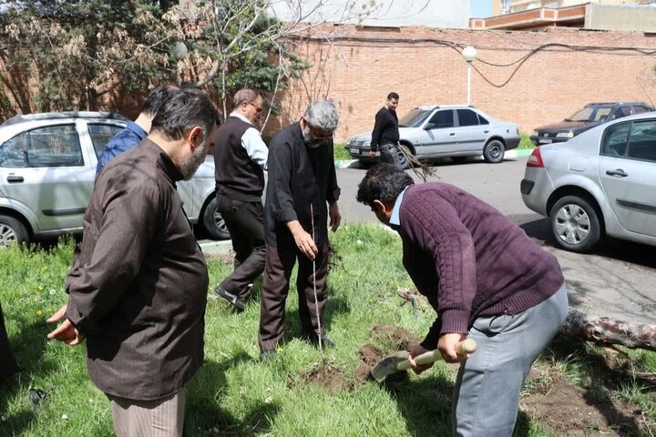 کاشت ۸۶ اصله نهال به یاد رهبر انقلاب در جامعه‌المصطفی تبریز