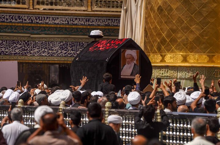 تشییع پیکر مرحوم آیت الله العظمی اسحاق فیاض در حرم حضرت امیرالمومنین علی (علیه السلام)