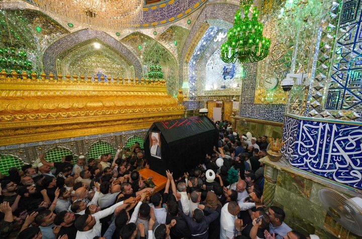 تشییع پیکر مرحوم آیت الله العظمی اسحاق فیاض در حرم حضرت امیرالمومنین علی (علیه السلام)