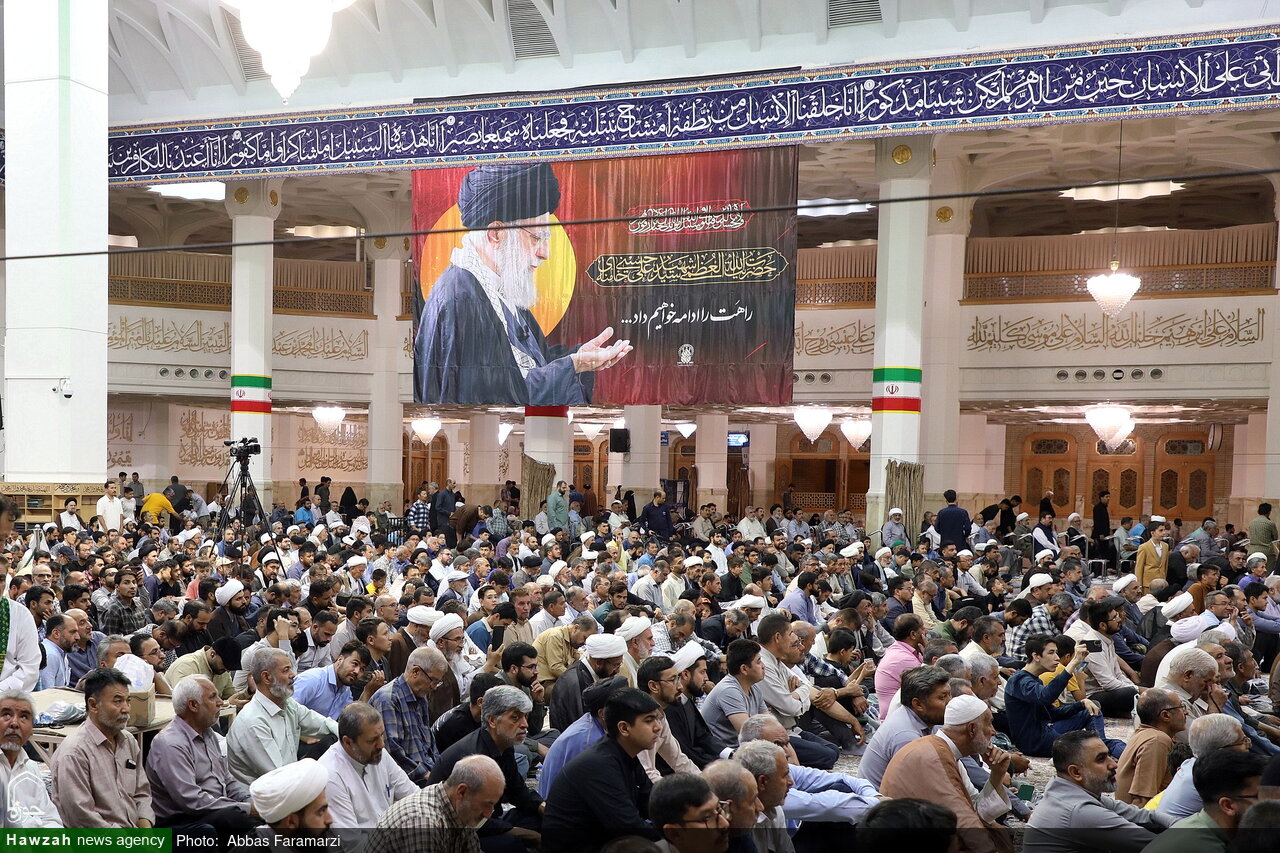 إقامة مجلس تأبين آية اللّه العظمى الفيّاض واستذكار شهداء الحرب المفروضة ذات الـ 12 يومًا في حرم السيّدة فاطمة المعصومة (عليها السلام) + فيديو وصور
