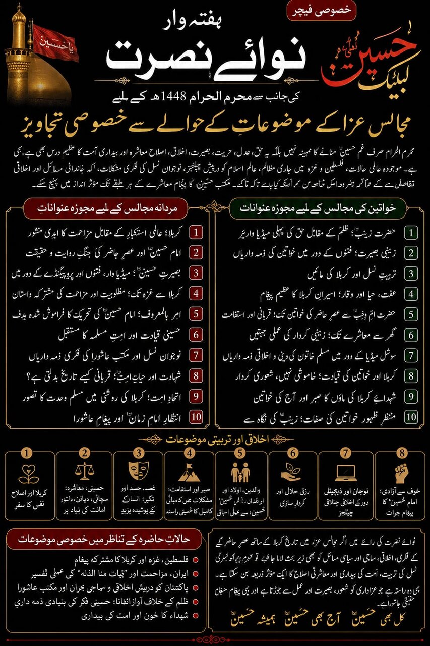 نوائے نصرت کے تحت مجالسِ عزاء کے موضوعات کے حوالے سے خصوصی تجاویز