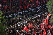 ویڈیو/ مشہد مقدس میں رہبرِ شہید انقلاب  کی تشییع جنازہ کا فضائی منظر