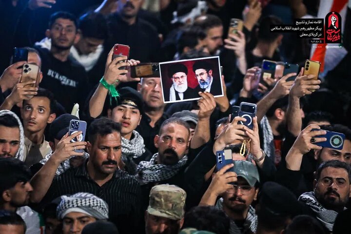 مشاهد من تشييع قائد الثورة الشهيد عند وصوله إلى العمود 1379 في كربلاء