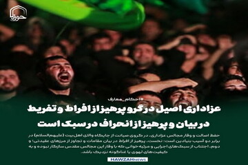 عکس نوشت| عزاداری اصیل در گرو پرهیز از افراط و تفریط در بیان و پرهیز از انحراف در سبک است