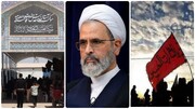 آية الله الأعرافي يشارك في مسيرة الأربعين.. ويتفقد موكب السيدة فاطمة المعصومة (عليها السلام) عند العمود 1080