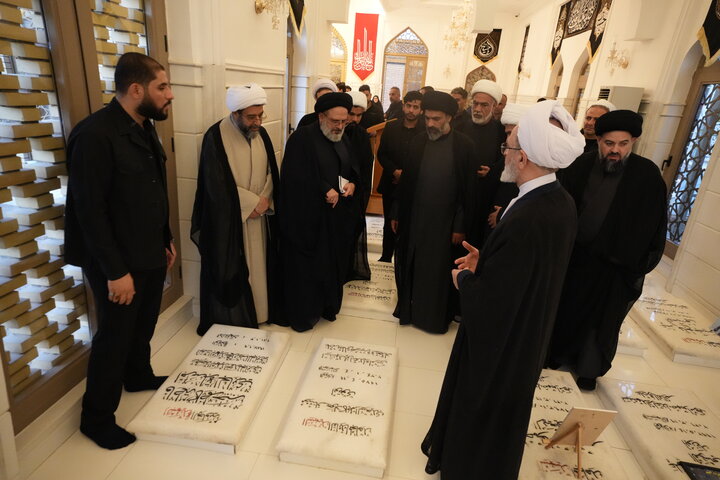 تصاویر/ حضور آیت الله اعرافی بر سر مزار شهید ابومهدی المهندس