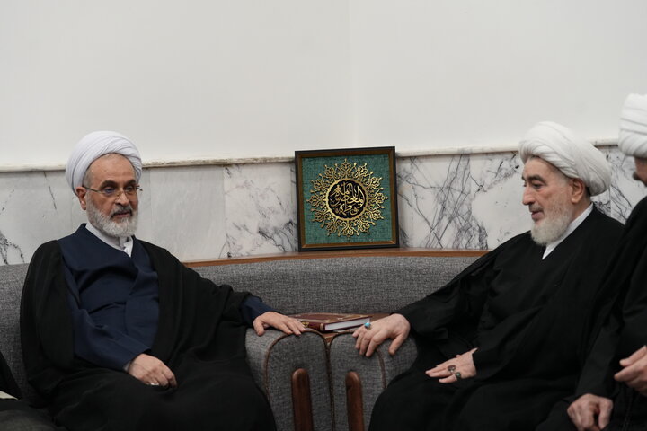 تصاویر/ دیدار آیت الله اعرافی با آیت الله جواهری از علمای نجف