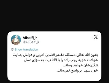 دستگاه قضایی، عوامل جنایت شهادت شهید رجب زاده را به سزای عمل ننگین شان خواهد رساند
