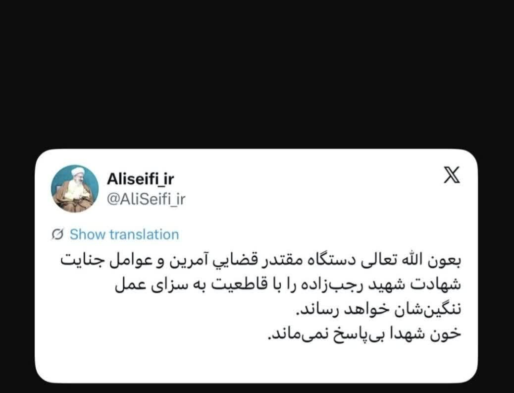 دستگاه قضایی، عوامل جنایت شهادت شهید رجب زاده را به سزای عمل ننگین شان خواهد رساند
