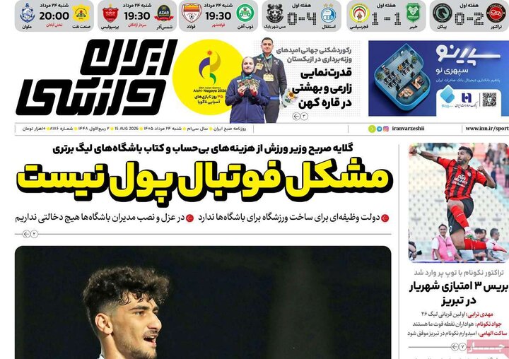 صفحه اول روزنامه‌های شنبه 24 مرداد ماه