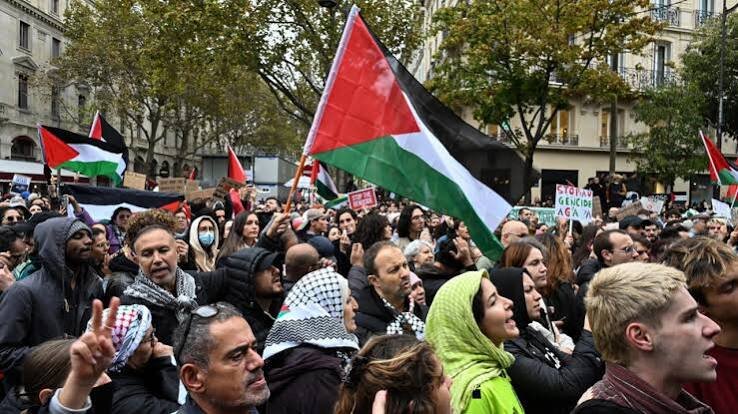 Pro-Palestinian protesters march in Paris