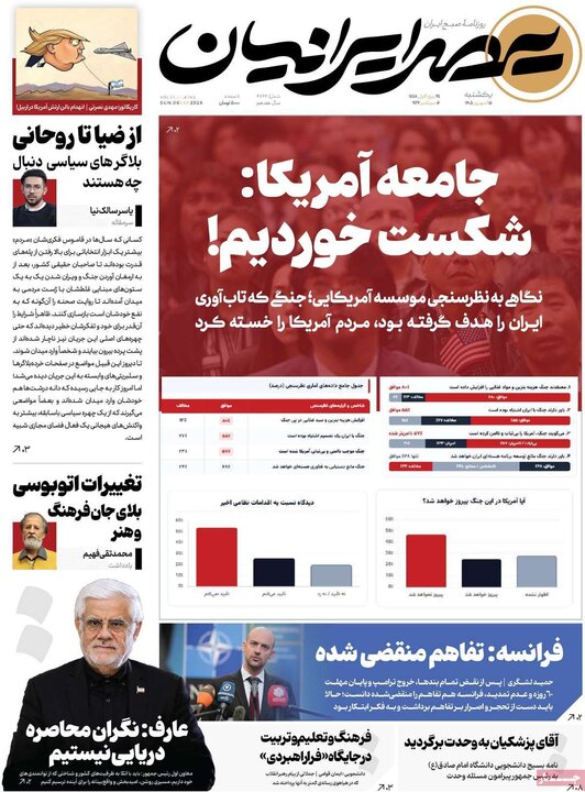 صفحه اول روزنامه‌های یکشنبه 15 شهریور ماه