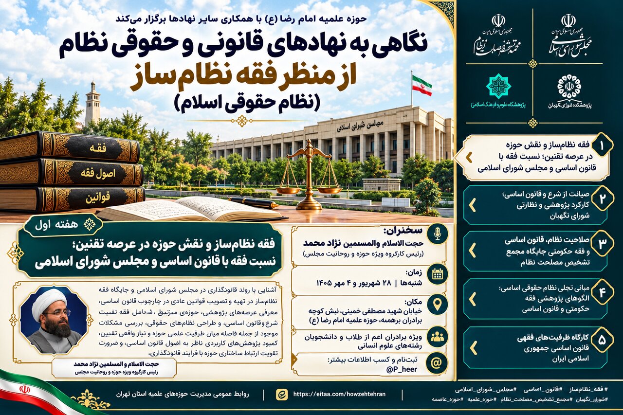 برگزاری نشست علمی «فقه نظام‌ساز و نقش حوزه در عرصه تقنین» در مدرسه علمیه امام رضا(ع)