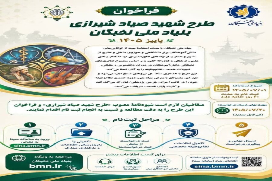 فراخوان ثبت‌نام طرح «شهید صیاد شیرازی» ویژه دانش‌آموختگان برتر دانشگاهی و حوزوی