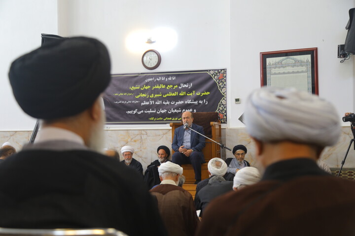 تصاویر/ مراسم بزرگداشت آیت الله العظمی شبیری زنجانی توسط آیت الله العظمی نوری همدانی