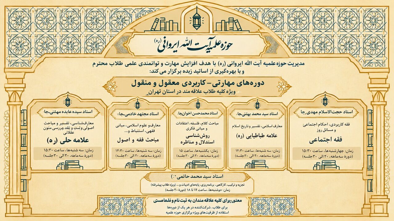 برگزاری دوره‌های مهارتی ـ کاربردی معقول و منقول در مدرسه علمیه آیت‌الله ایروانی(ره)