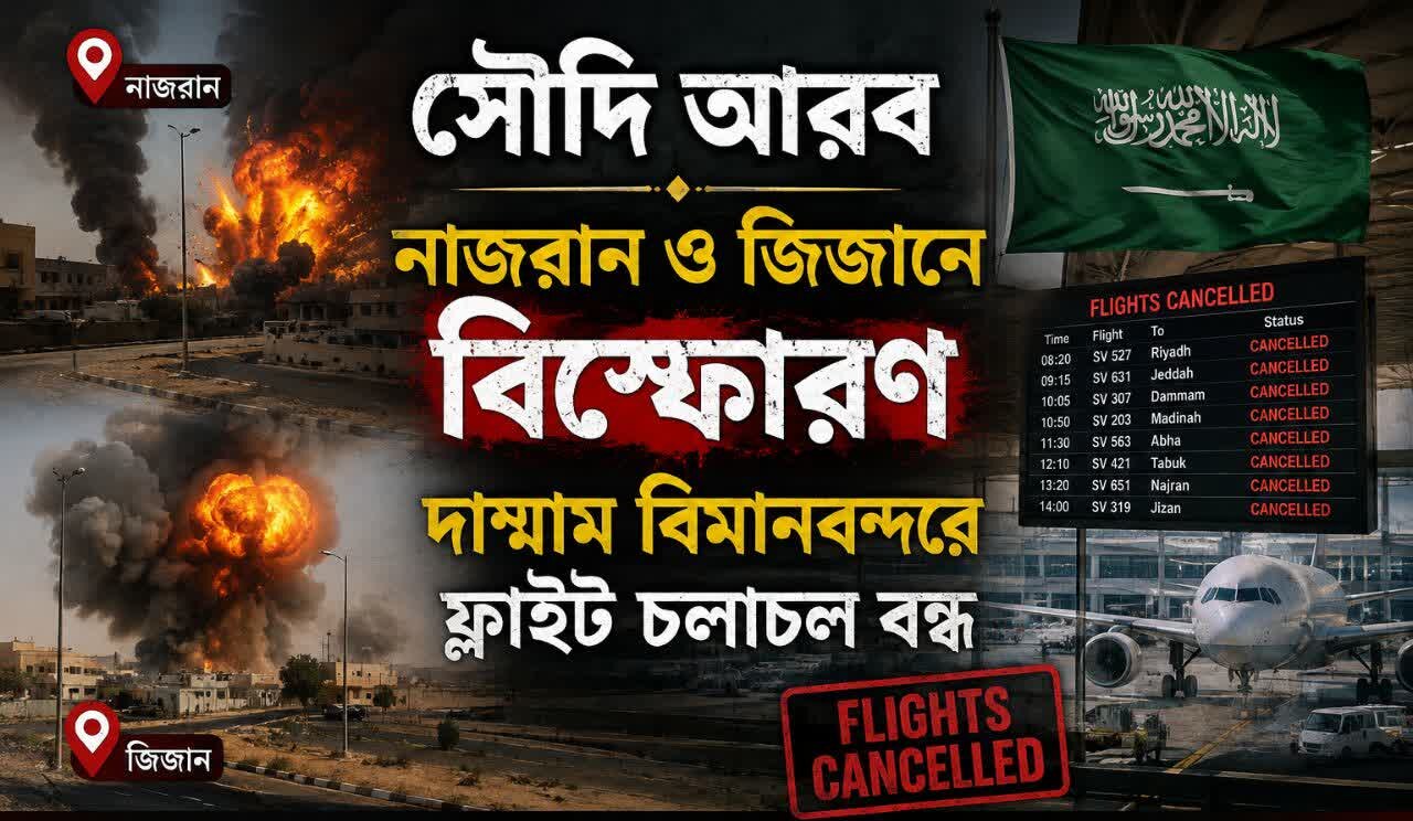 সৌদি আরব | নাজরান ও জিজানে বিস্ফোরণ, দাম্মাম বিমানবন্দরে ফ্লাইট চলাচল বন্ধ