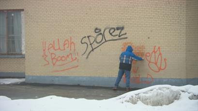 Anti-Islamic graffiti on the wall of the Ahlul-Bayt Islamic centre in Canada