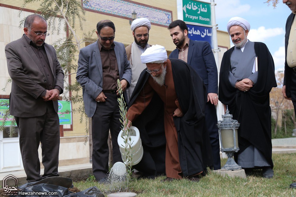 تصاویر/ غرس نهال توسط آیت‌الله العظمی جوادی آملی